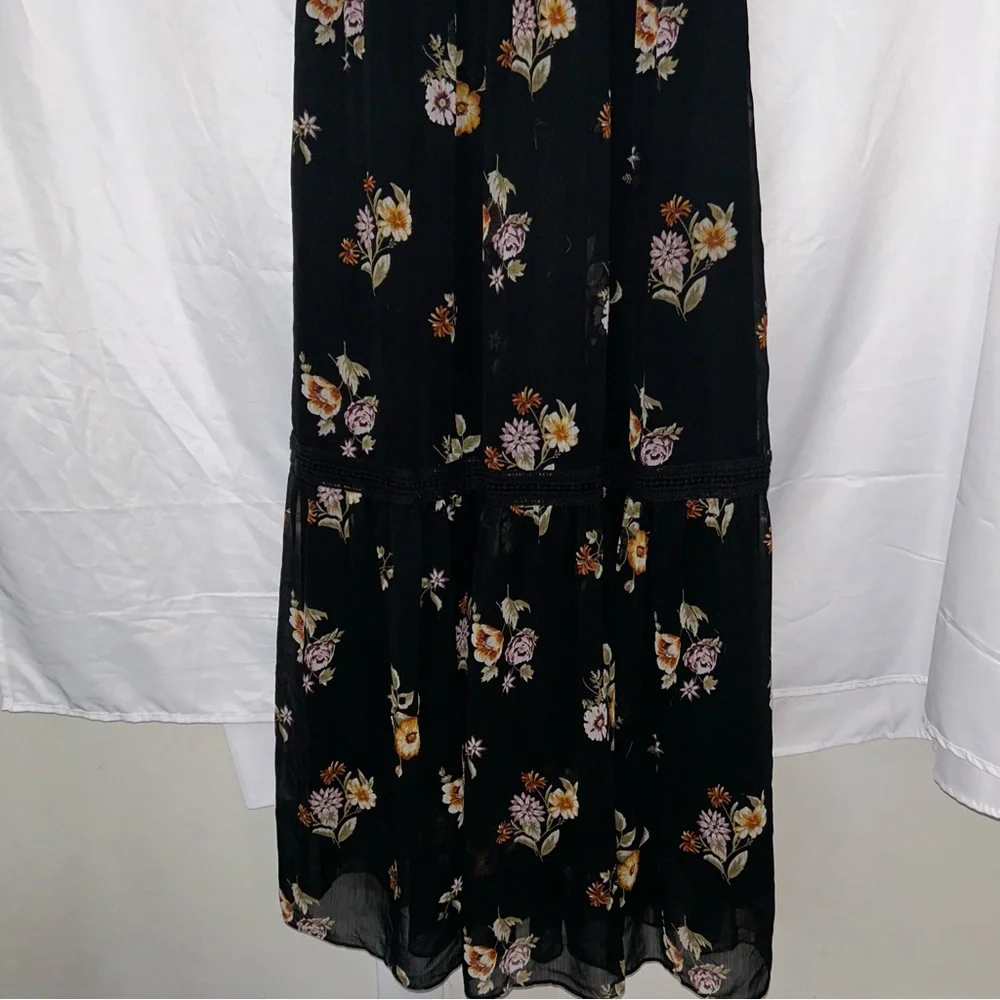 Abercrombie & Fitch Dress Flowy Floral Maxi Dress Open Tie Back V-Neck